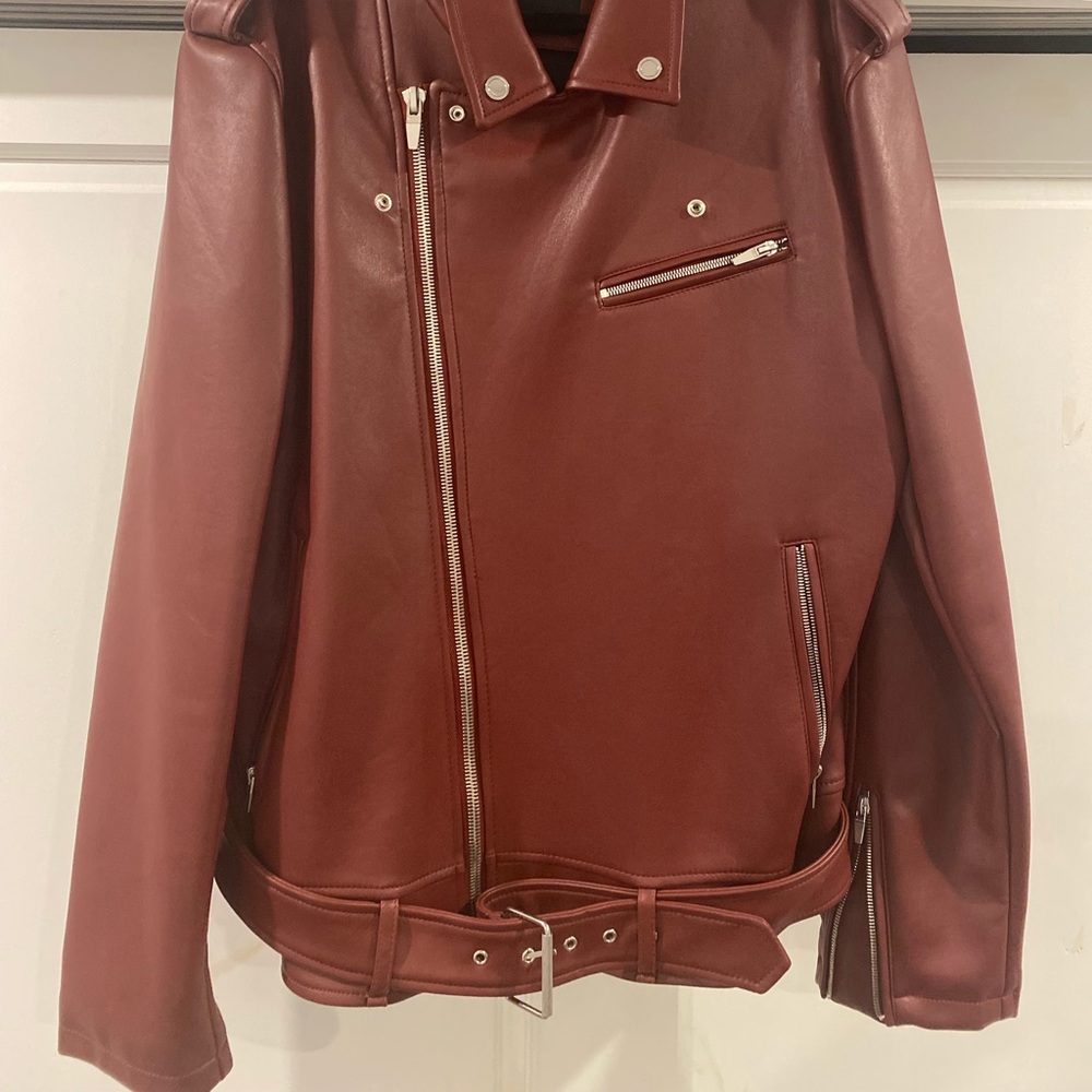 Zara burgundy leather coat